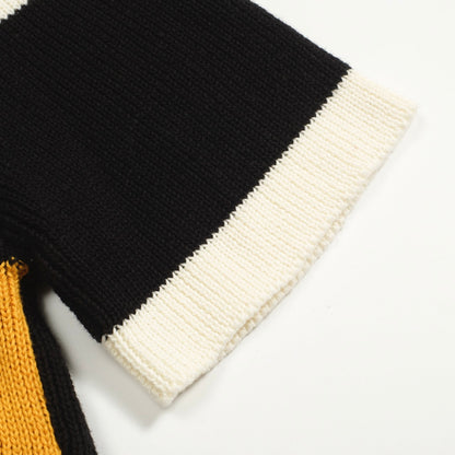 Vintage Black Graphic Knit Polo for Men