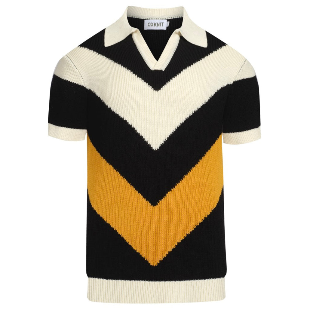 Vintage Black Graphic Knit Polo for Men