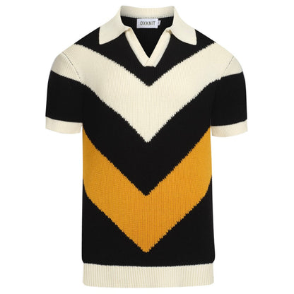Vintage Black Graphic Knit Polo for Men