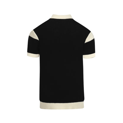 Vintage Black Graphic Knit Polo for Men