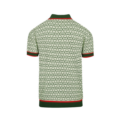Vintage Graphic Embroidered Green Polo for Men with V-Neck