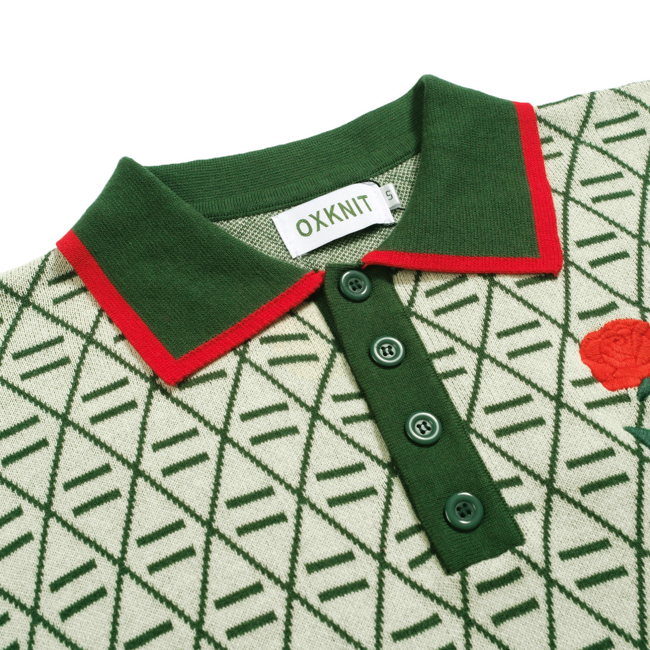 Vintage Graphic Embroidered Green Polo for Men with V-Neck