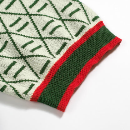 Vintage Graphic Embroidered Green Polo for Men with V-Neck