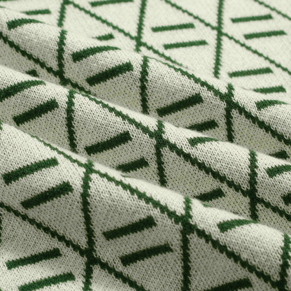 Vintage Graphic Embroidered Green Polo for Men with V-Neck