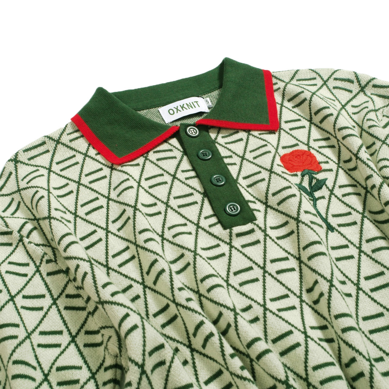 Vintage Graphic Embroidered Green Polo for Men with V-Neck