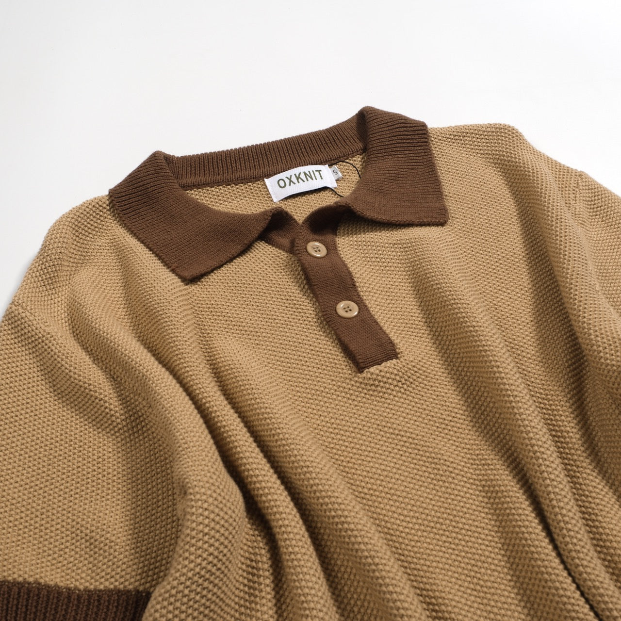 Men's Retro Knitted Polo in Khaki