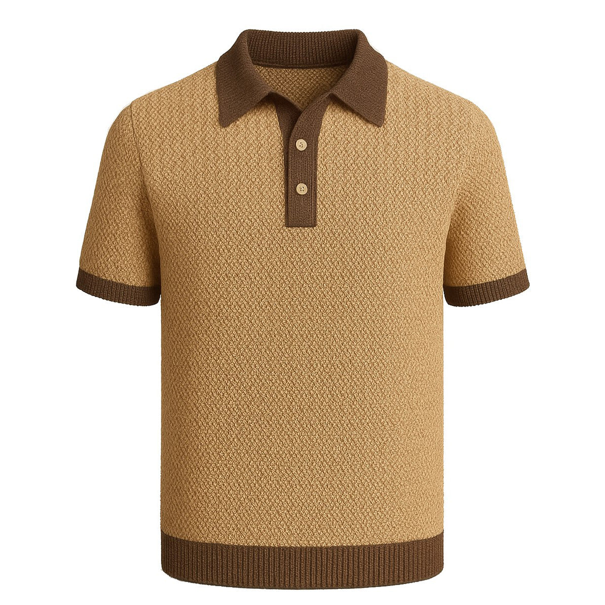 Men's Retro Knitted Polo in Khaki
