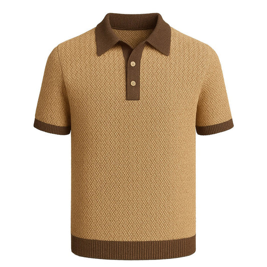 Men's Retro Knitted Polo in Khaki