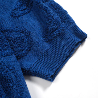 Casual Navy Blue Textured V-Neck Knit Cardigan for Men