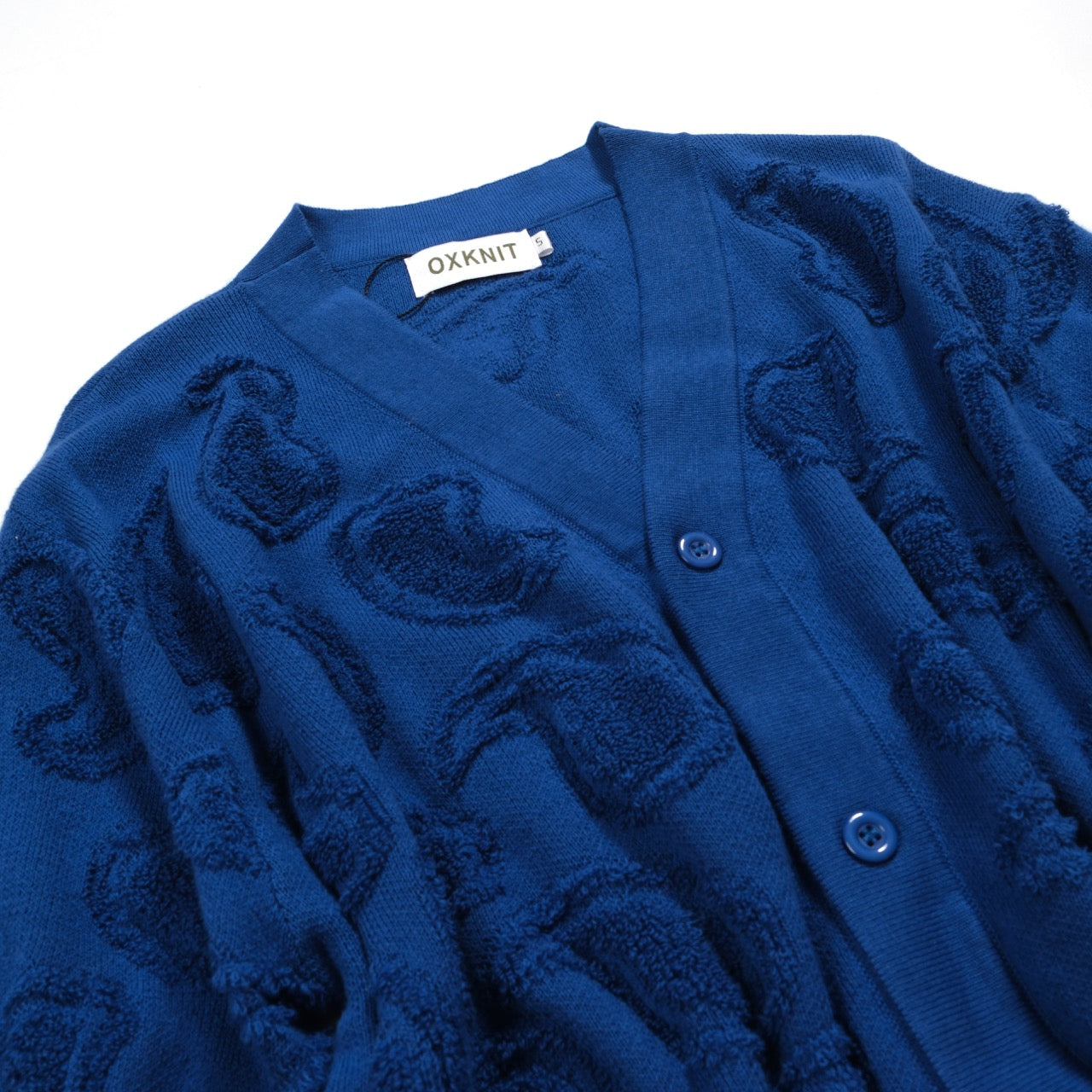 Casual Navy Blue Textured V-Neck Knit Cardigan for Men