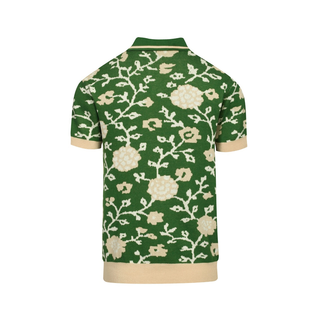 Men's Green Floral Jacquard V-Neck Knitted Polo