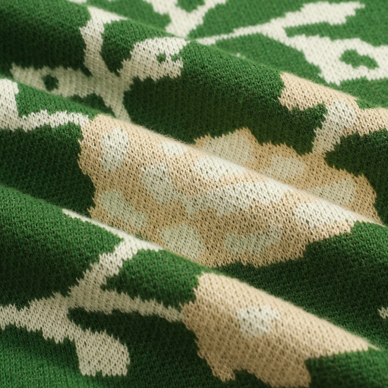 Men's Green Floral Jacquard V-Neck Knitted Polo