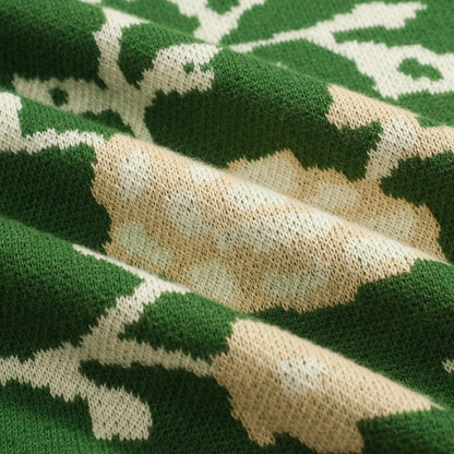 Men's Green Floral Jacquard V-Neck Knitted Polo