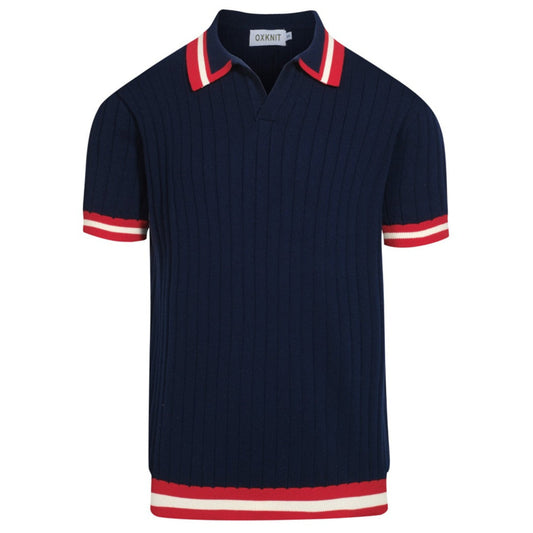 Men's Vintage Navy Blue Knitted Polo