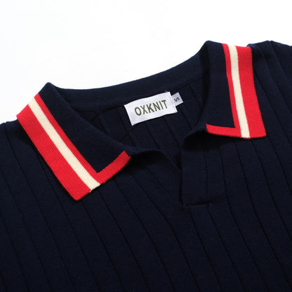Men's Vintage Navy Blue Knitted Polo