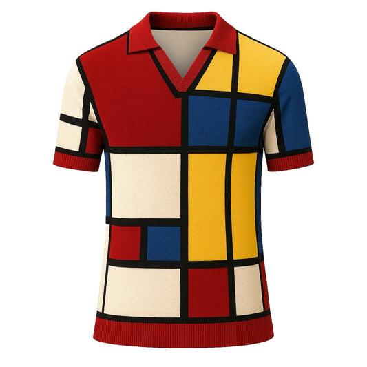 Men's Retro Art V-Neck Knitted Polo