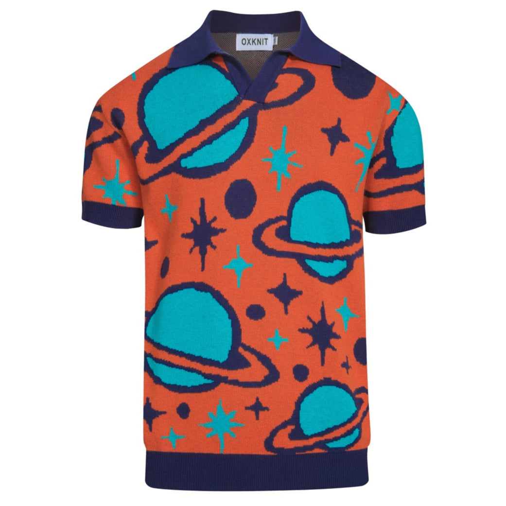 Men's Vintage Knitted V-Neck Polo, Orange