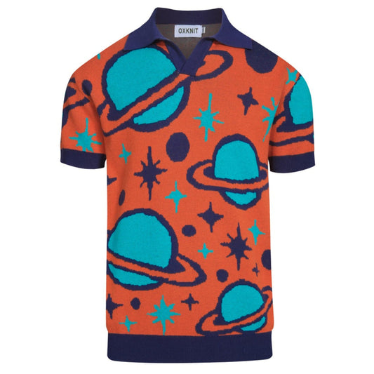 Men's Vintage Knitted V-Neck Polo, Orange