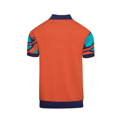 Men's Vintage Knitted V-Neck Polo, Orange