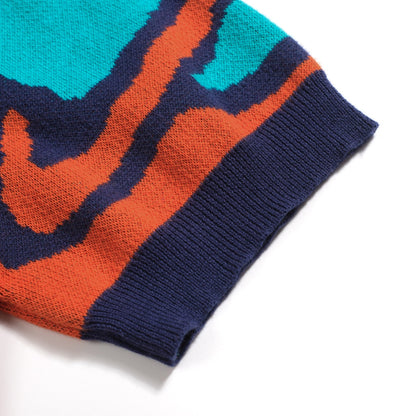 Men's Vintage Knitted V-Neck Polo, Orange