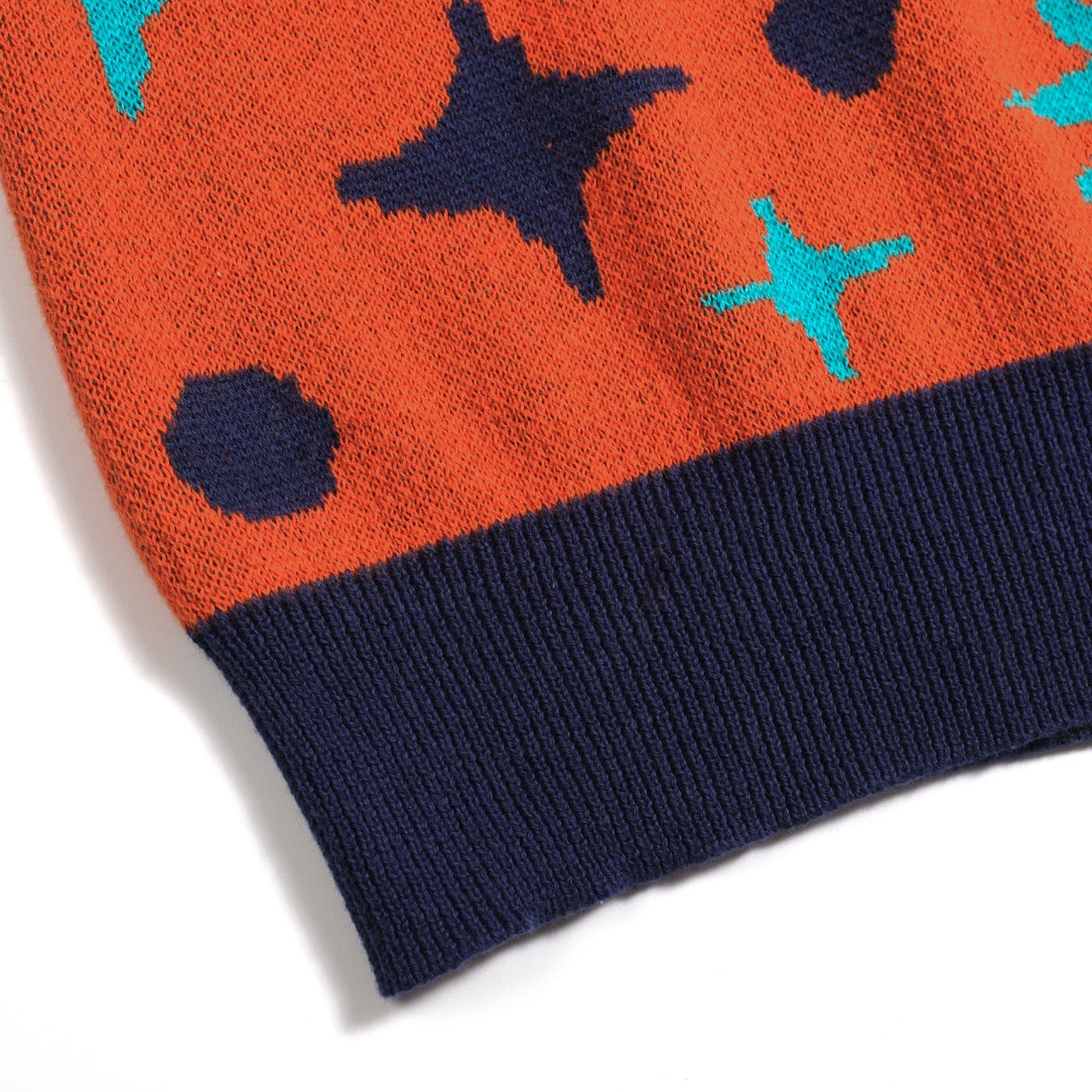 Men's Vintage Knitted V-Neck Polo, Orange