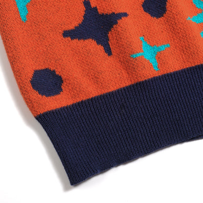 Men's Vintage Knitted V-Neck Polo, Orange