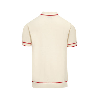 Men's V-Neck Knitted Polo in White Apricot 1976