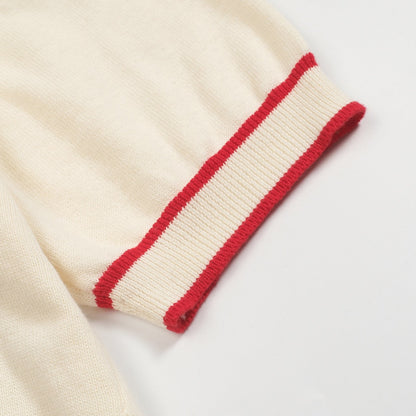 Men's V-Neck Knitted Polo in White Apricot 1976