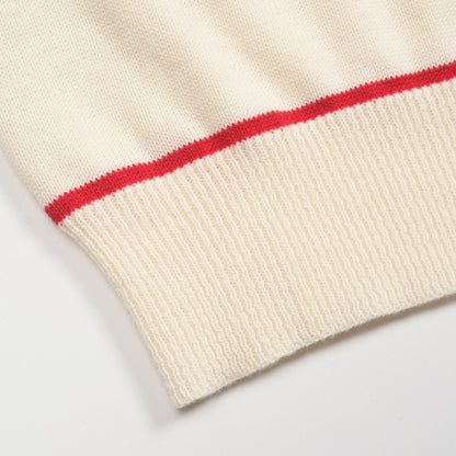 Men's V-Neck Knitted Polo in White Apricot 1976