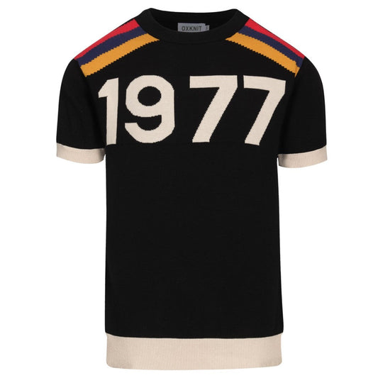 Vintage Black Knitted Jacquard T-shirt for Men 1977