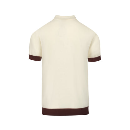 Vintage 1973 Jacquard Knitted Polo for Men in Apricot White