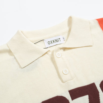 Vintage 1973 Jacquard Knitted Polo for Men in Apricot White