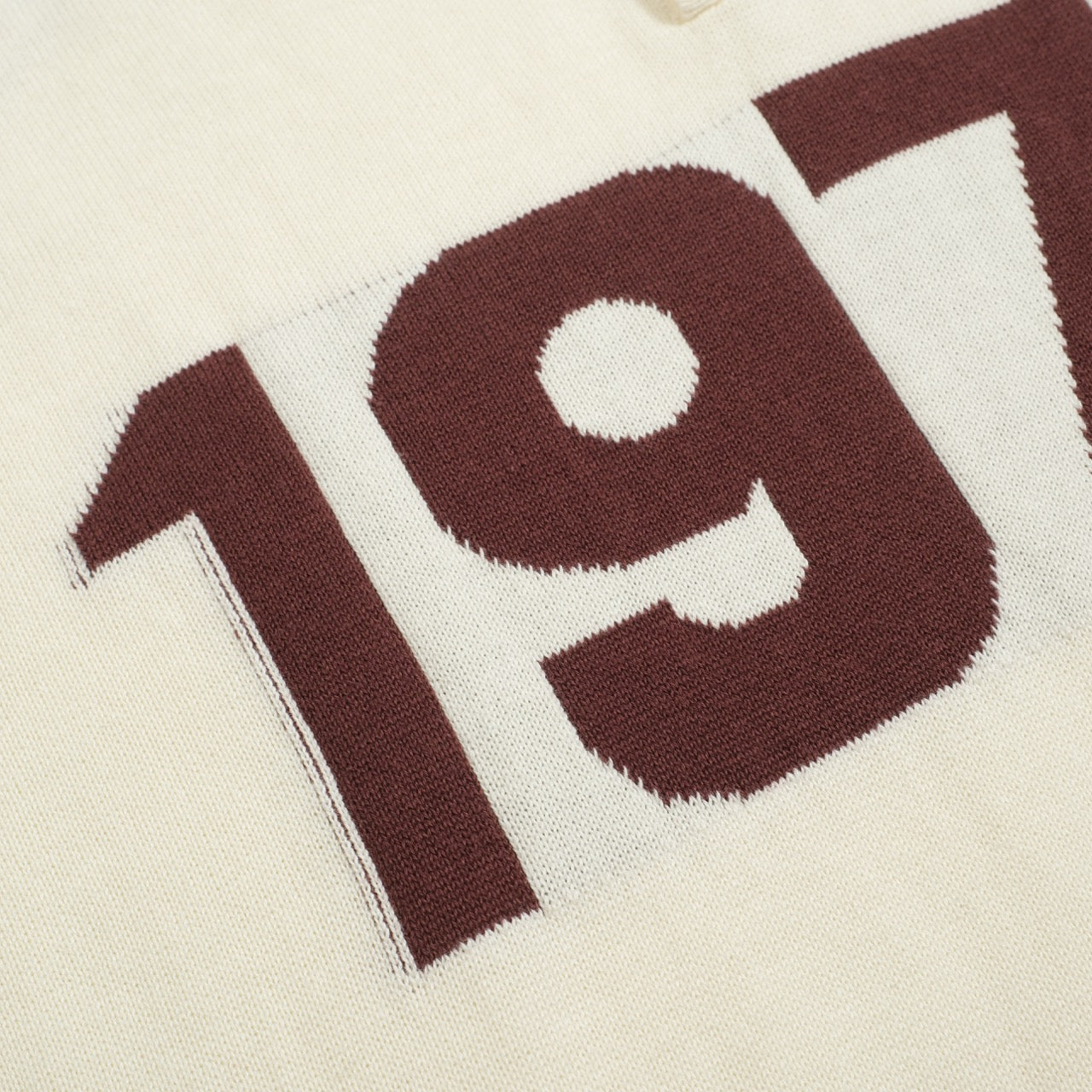 Vintage 1973 Jacquard Knitted Polo for Men in Apricot White