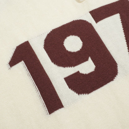 Vintage 1973 Jacquard Knitted Polo for Men in Apricot White