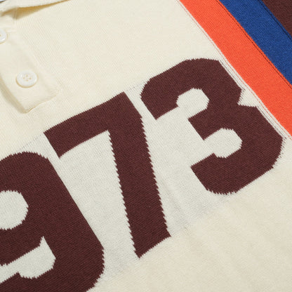 Vintage 1973 Jacquard Knitted Polo for Men in Apricot White