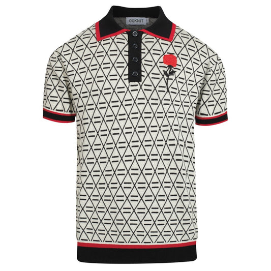 Black Jacquard Knit Polo for Men