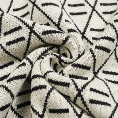 Black Jacquard Knit Polo for Men