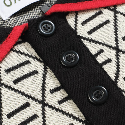Black Jacquard Knit Polo for Men
