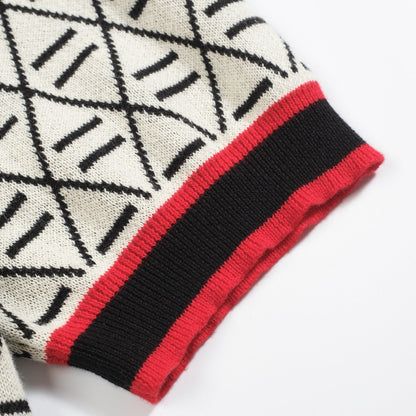 Black Jacquard Knit Polo for Men