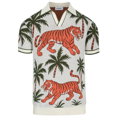 White Apricot Animal Jacquard Polo V for Men