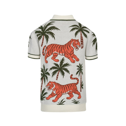 White Apricot Animal Jacquard Polo V for Men