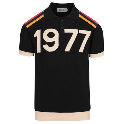 Vintage Black Jacquard Polo for Men 1977