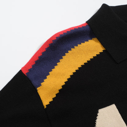 Vintage Black Jacquard Polo for Men 1977