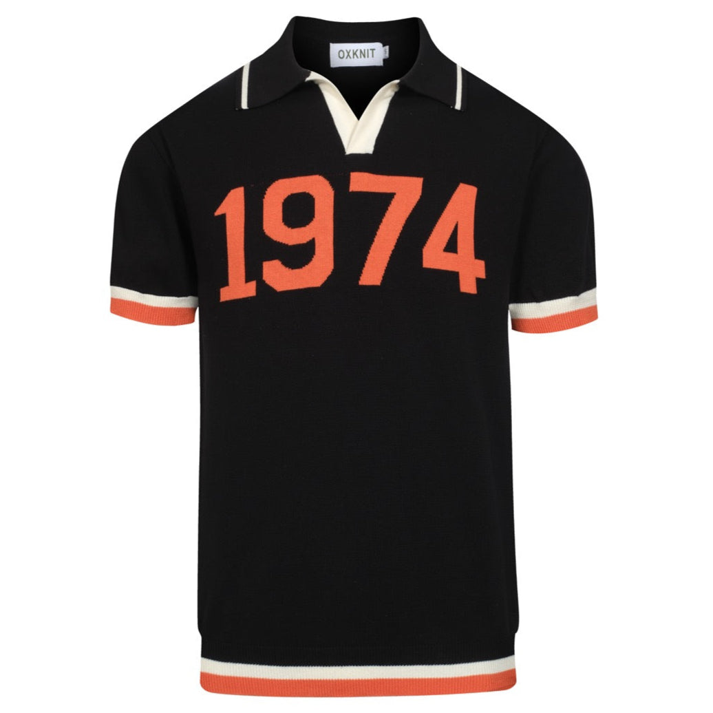 Vintage black jacquard polo for men 1974