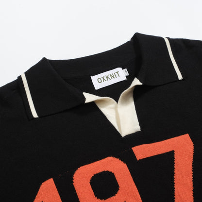 Vintage black jacquard polo for men 1974