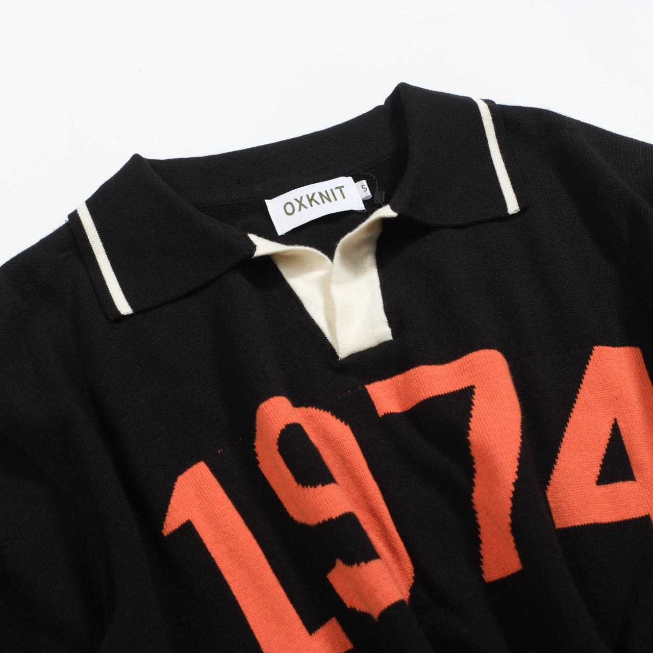 Vintage black jacquard polo for men 1974