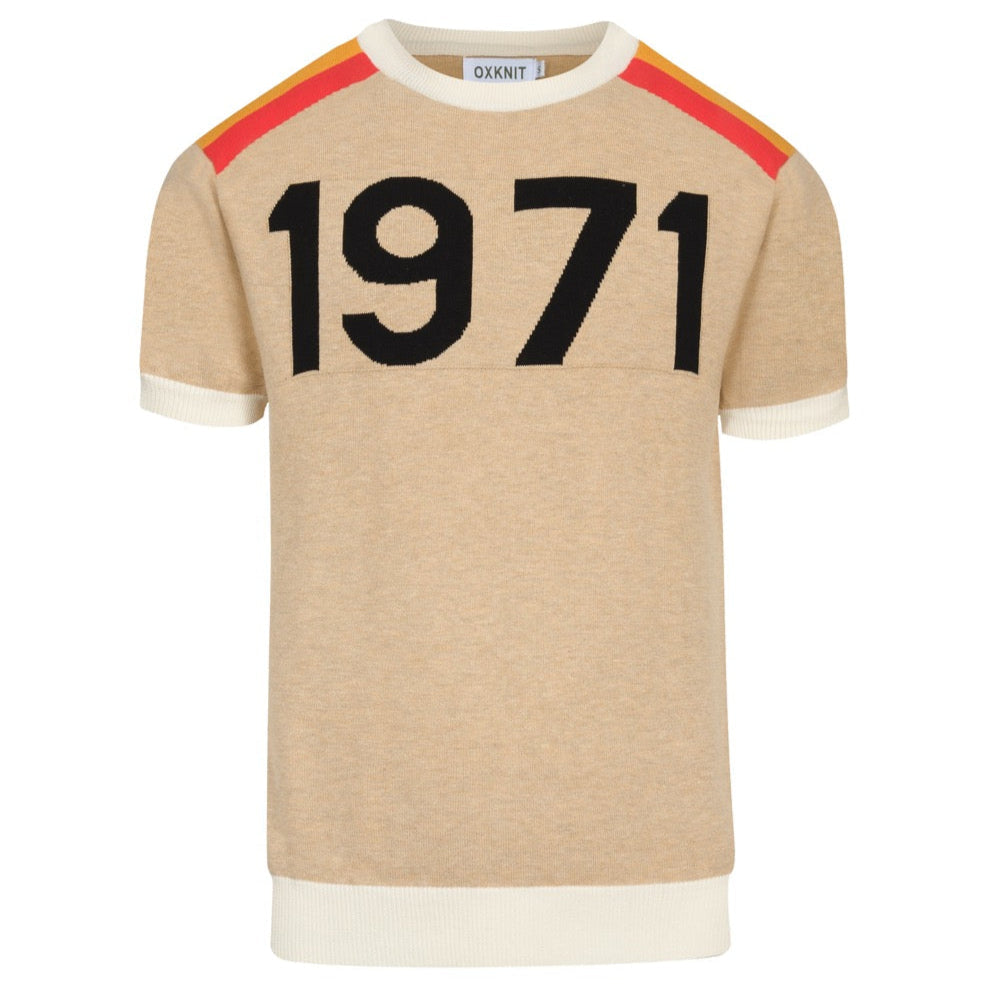 Men's Vintage Khaki Knitted Jacquard T-shirt with Gold Thread 1971