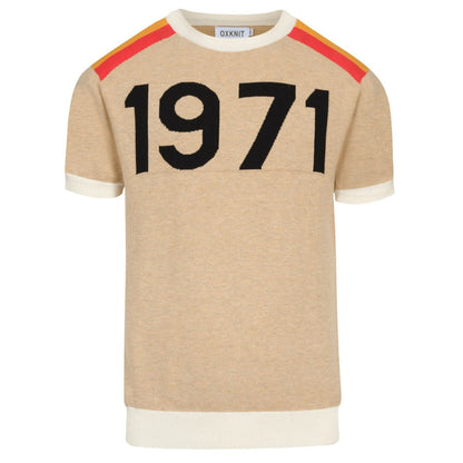 Men's Vintage Khaki Knitted Jacquard T-shirt with Gold Thread 1971