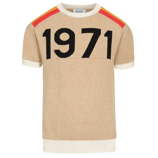 Men's Vintage Khaki Knitted Jacquard T-shirt with Gold Thread 1971