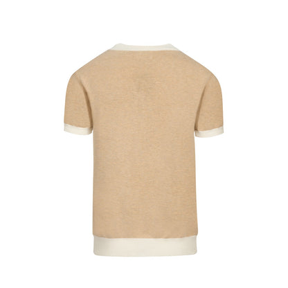 Men's Vintage Khaki Knitted Jacquard T-shirt with Gold Thread 1971